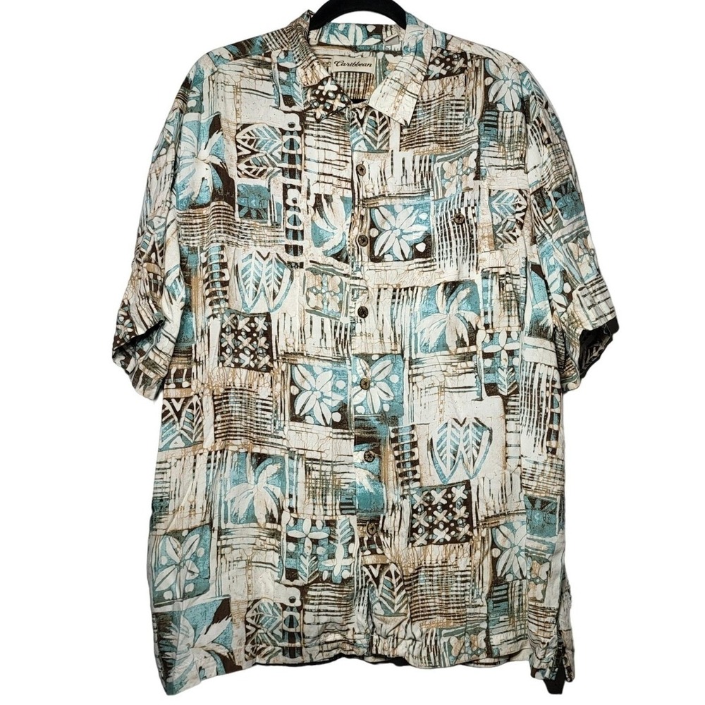 Caribbean Mens Hawaiian Button‎ Shirt XL Vacation Beach Summer Casual Cruise